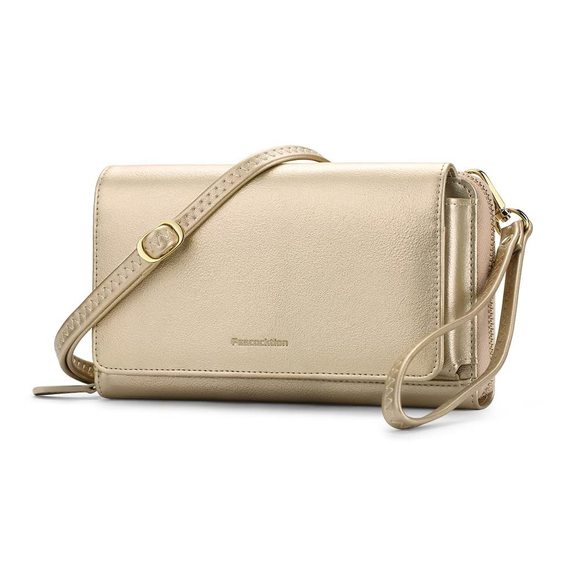 Gold Rfid Wristlet Wallets, Leather Crossbody Handbags, :o) - Picture 1 of 6
